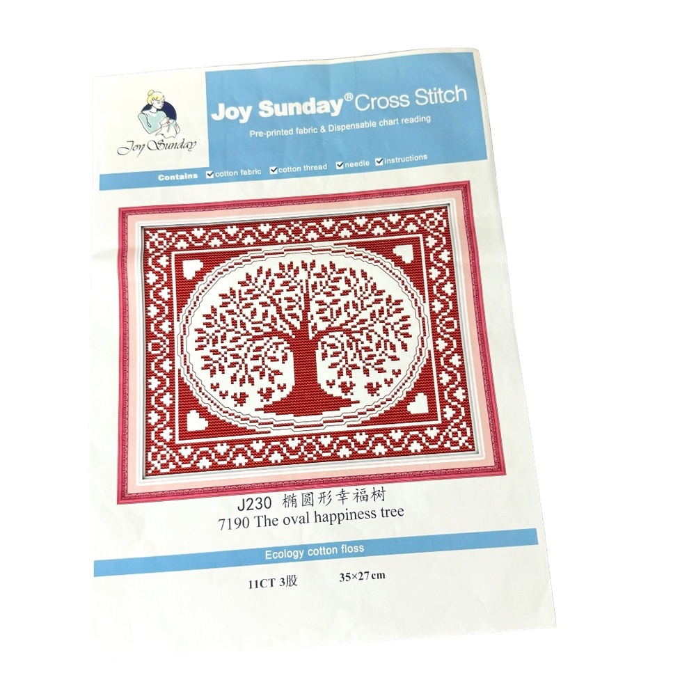 Joy Sunday Cross Stitch Kit J230 7190 The Oval Happiness Tree Printed Canvas